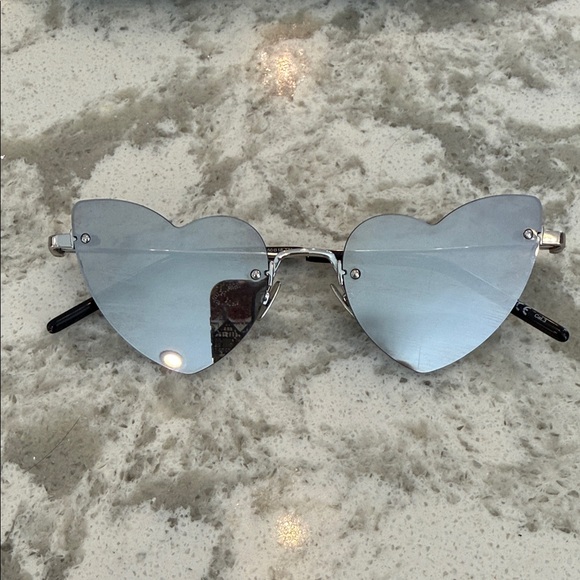 YSL Heart-Shaped Silver & Gray Loulou Sunglasses